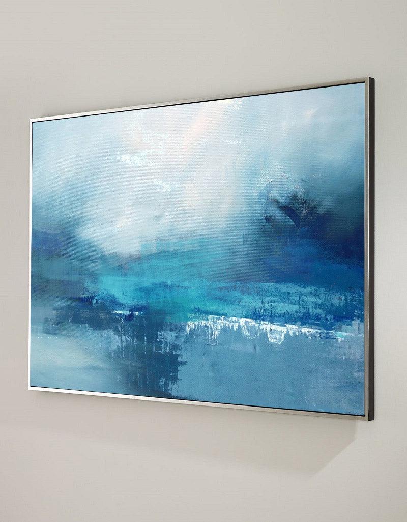 Serene Blue Sea Abstract Oil Painting for Modern Home Decor