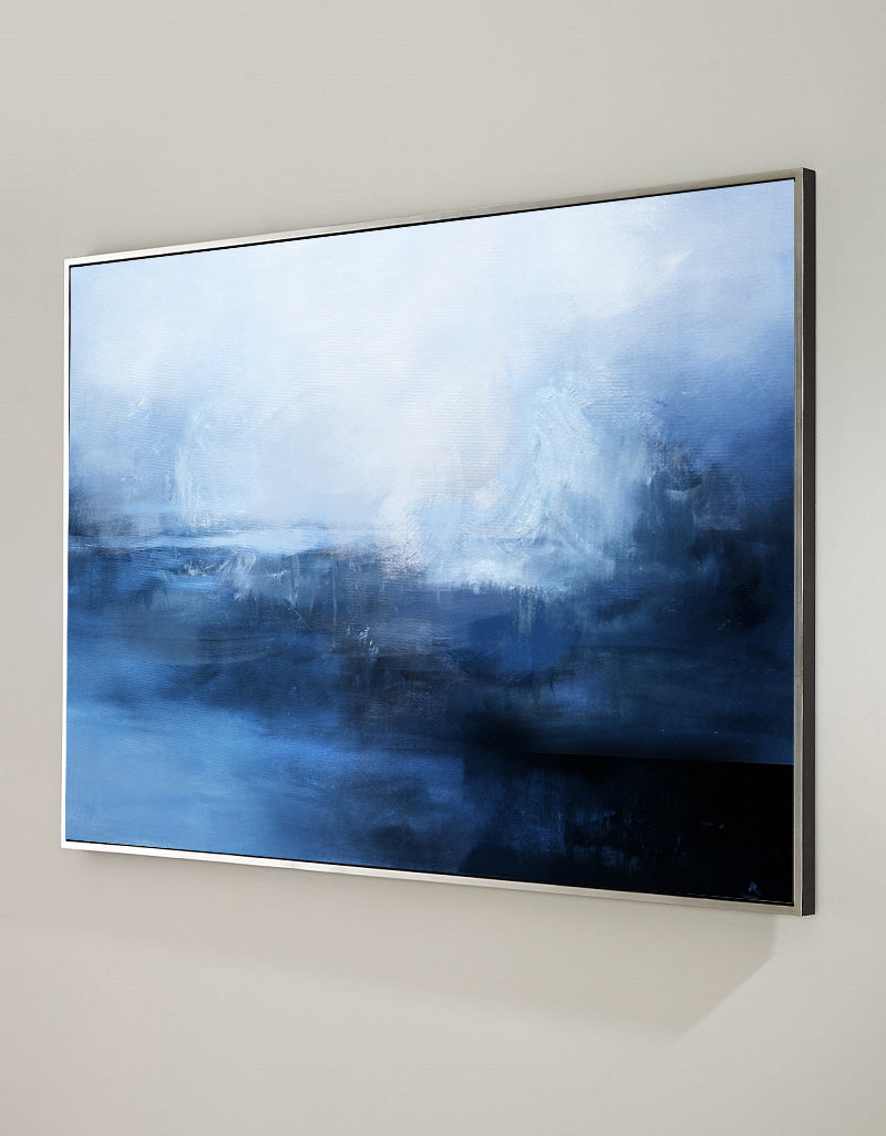 Serene Blue Ocean Abstract Landscape Oil Painting for Elegant Home Decor