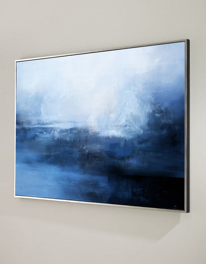 Serene Blue Ocean Abstract Landscape Oil Painting for Elegant Home Decor