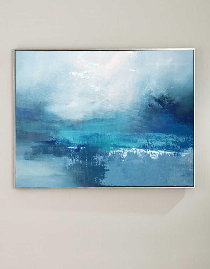 Serene Blue Sea Abstract Oil Painting for Modern Home Decor