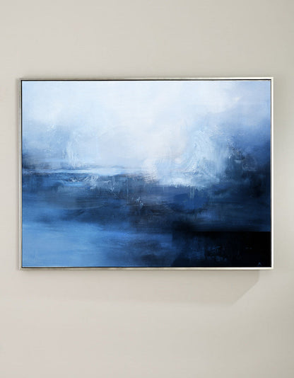 Serene Blue Ocean Abstract Landscape Oil Painting for Elegant Home Decor