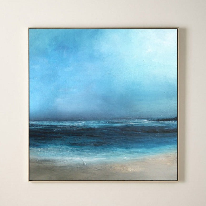 Stunning Blue Ocean Horizon Abstract Oil Painting for Coastal Home Decor