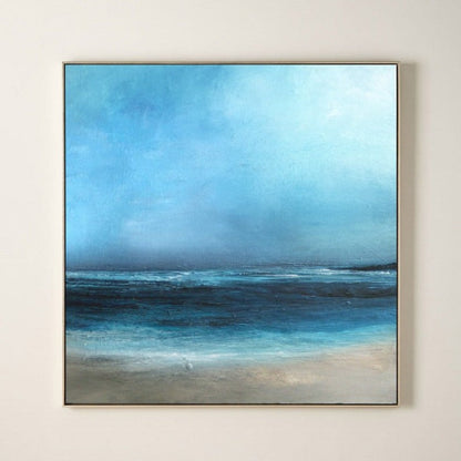 Stunning Blue Ocean Horizon Abstract Oil Painting for Coastal Home Decor