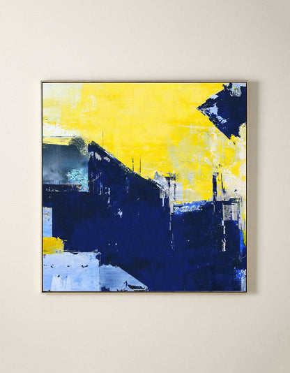 Vibrant Blue and Yellow Abstract Oil Painting for Modern Home Decor