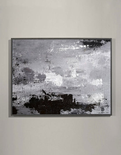 Monochrome Abstract Oil Painting in Black, White, and Gray for Modern Decor