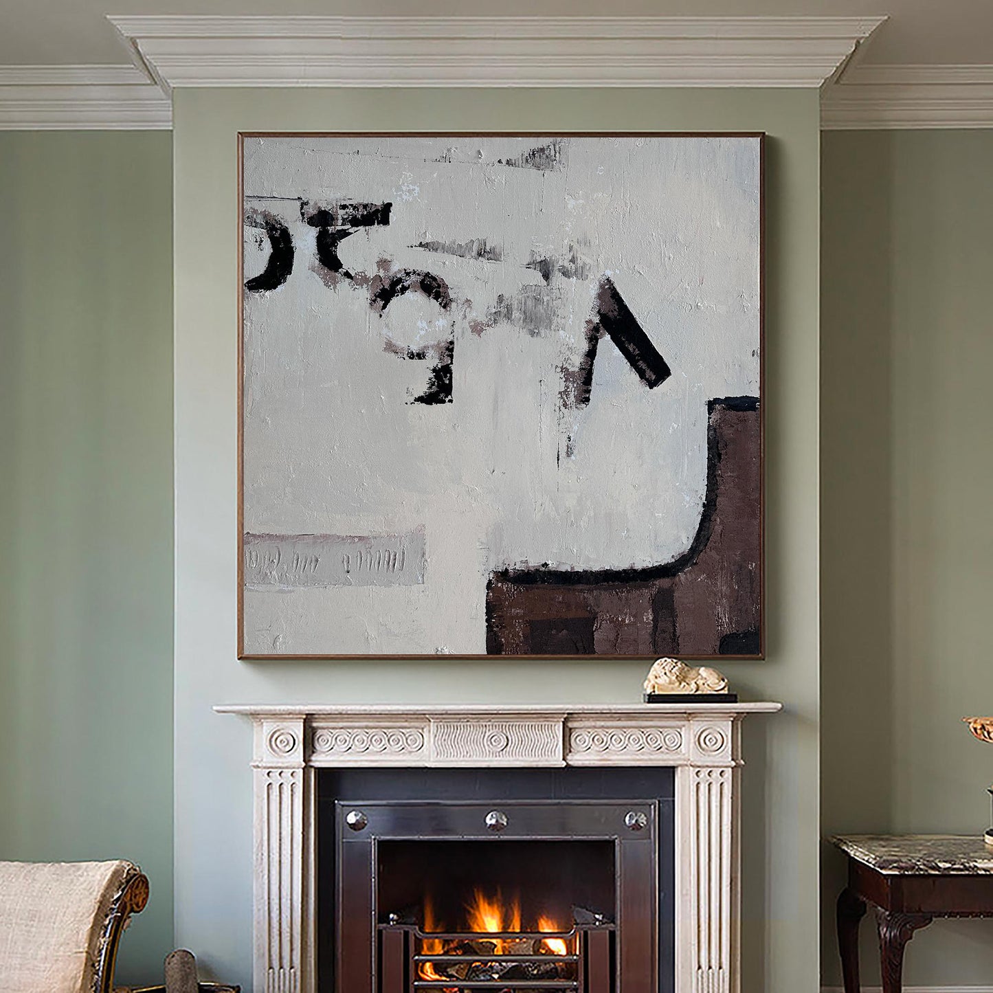 Contemporary Abstract Oil Painting with Neutral Tones and Textured Depth