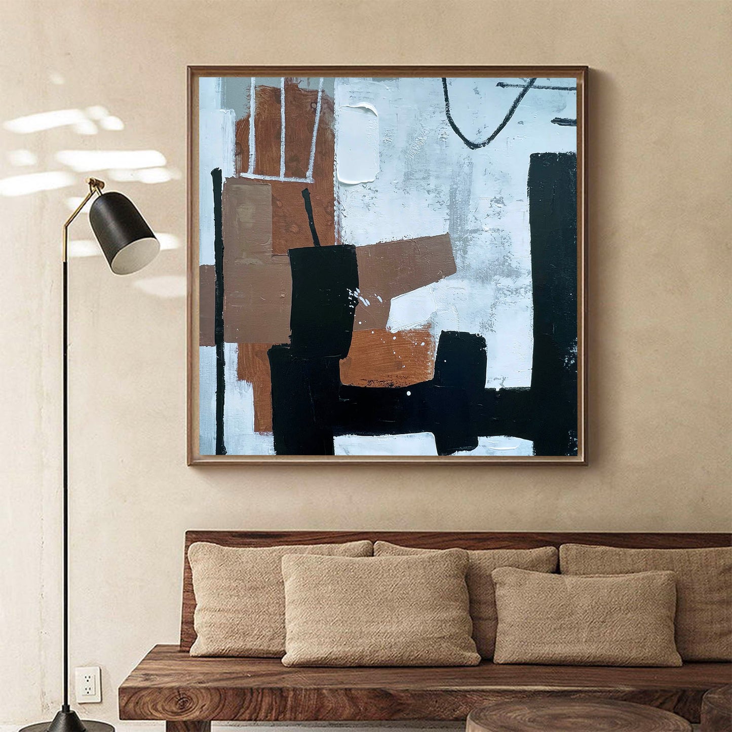 Contemporary Black and Brown Abstract Oil Painting for Elegant Home Decor