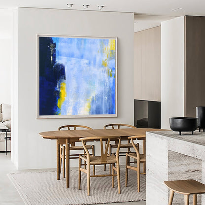 Captivating Blue and Yellow Abstract Oil Painting for Modern Home Decor