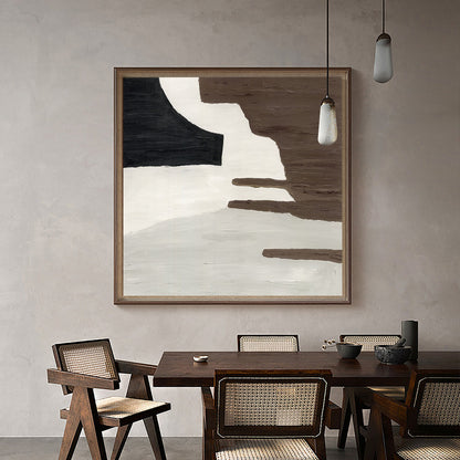 Contemporary Brown and White Geometric Abstract Oil Painting for Modern Decor