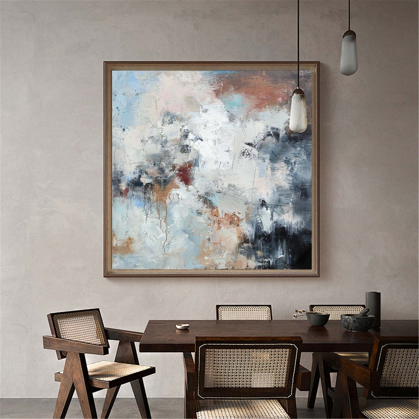 Stunning Abstract Oil Painting in Soft Blues and Earthy Tones for Modern Decor