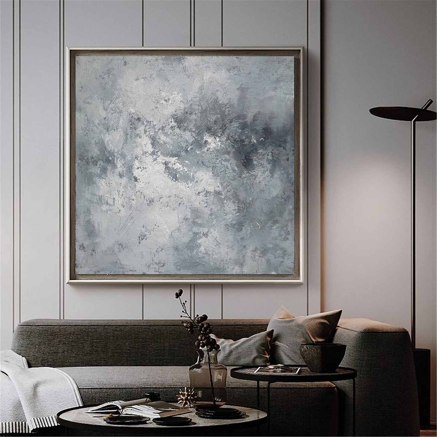 Serene Grey Green Abstract Oil Painting for Modern Art Lovers