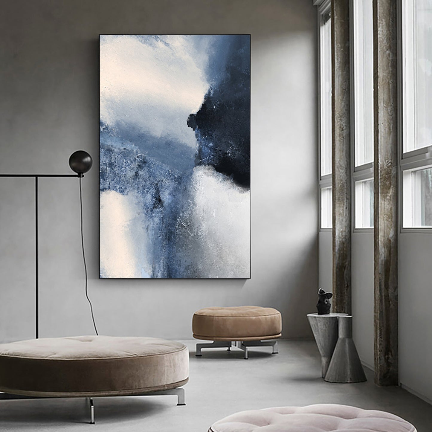 Serene Blue and White Abstract Oil Painting for Modern Home Decor