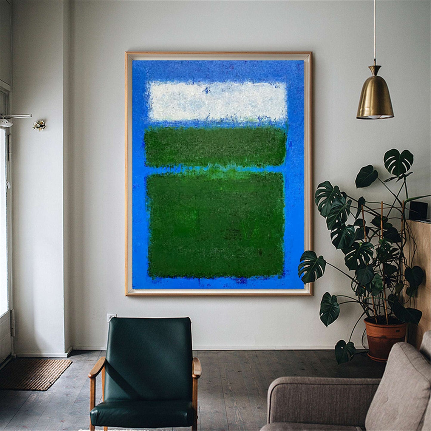 Vibrant Blue Green Abstract Oil Painting for Modern Home D√©cor