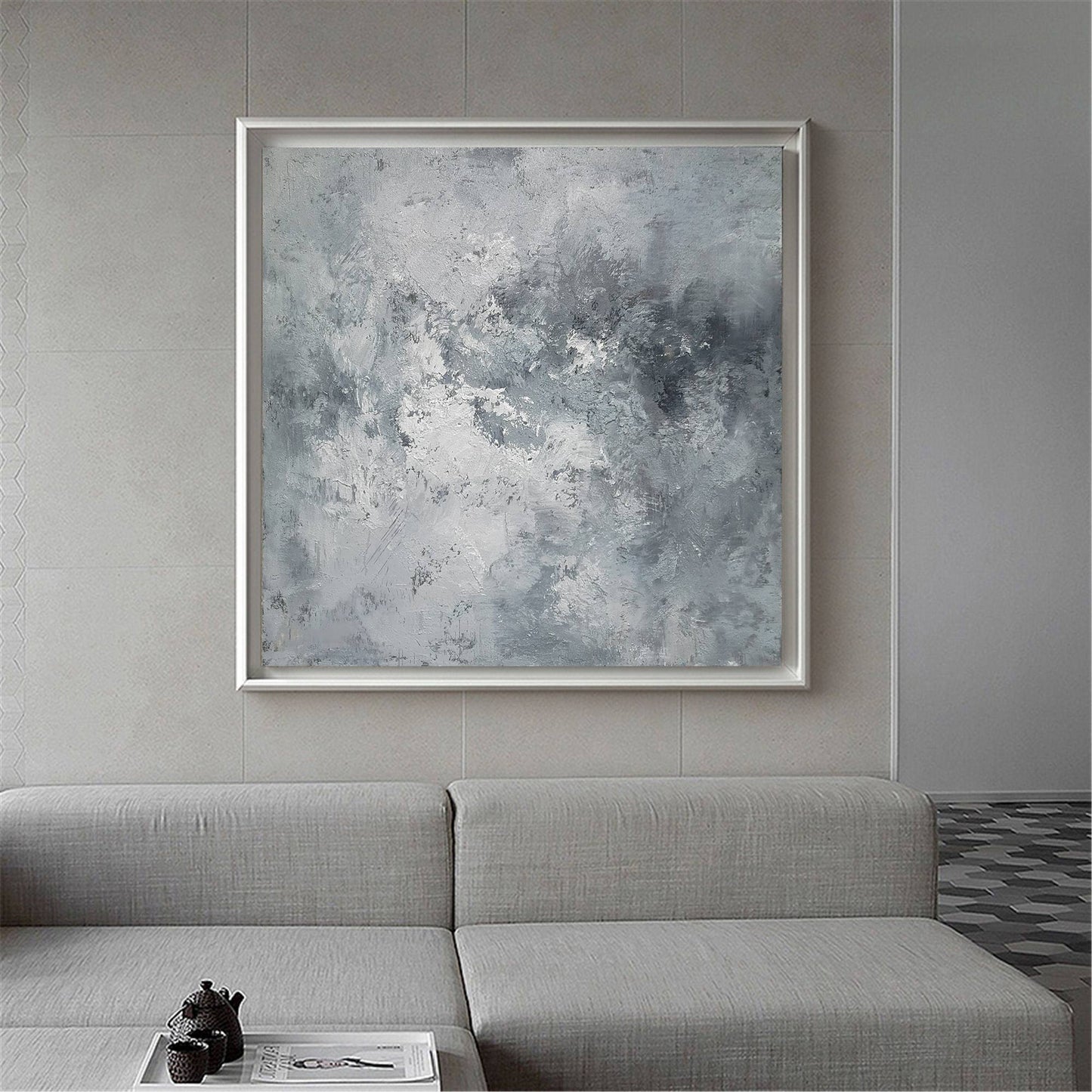 Serene Grey Green Abstract Oil Painting for Modern Art Lovers