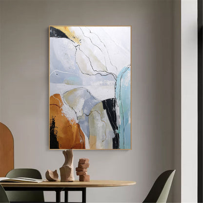 Contemporary Abstract Oil Painting with Geometric Shapes and Vibrant Colors