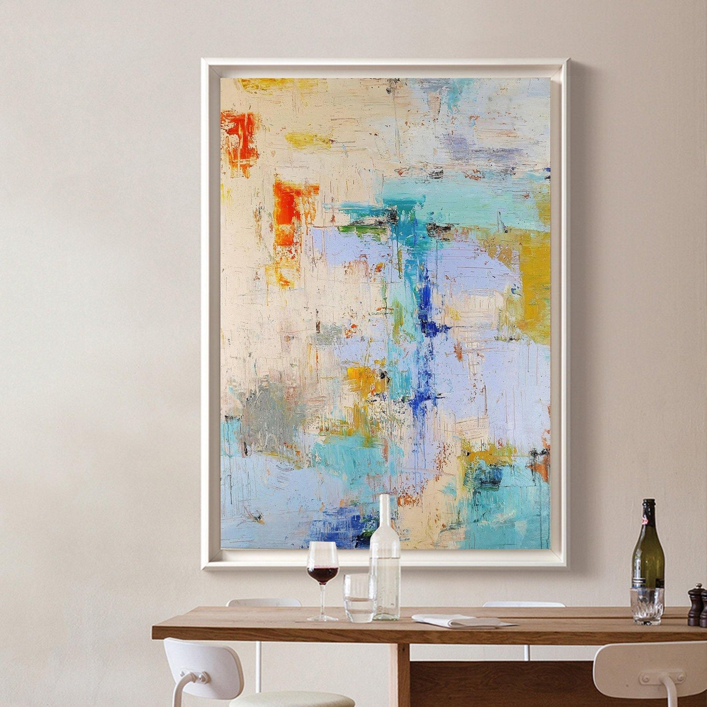 Vibrant Abstract Oil Painting with Dynamic Colors and Textures for Modern Decor