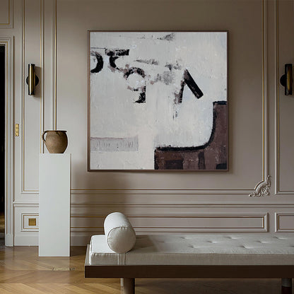 Contemporary Abstract Oil Painting with Neutral Tones and Textured Depth