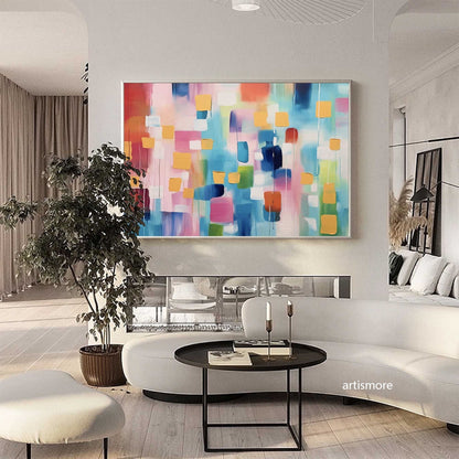 Colorful Abstract Expressionist Oil Painting for Modern Home Decor