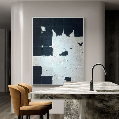 Abstract Minimalist Landscape in Black and White Oil Painting