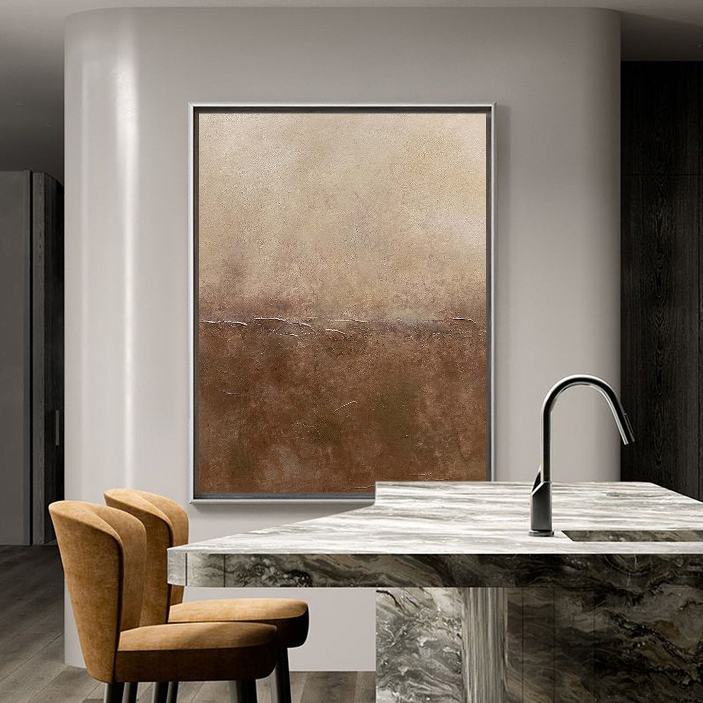 Elegant Brown Abstract Oil Painting for a Minimalist Home Decor Style