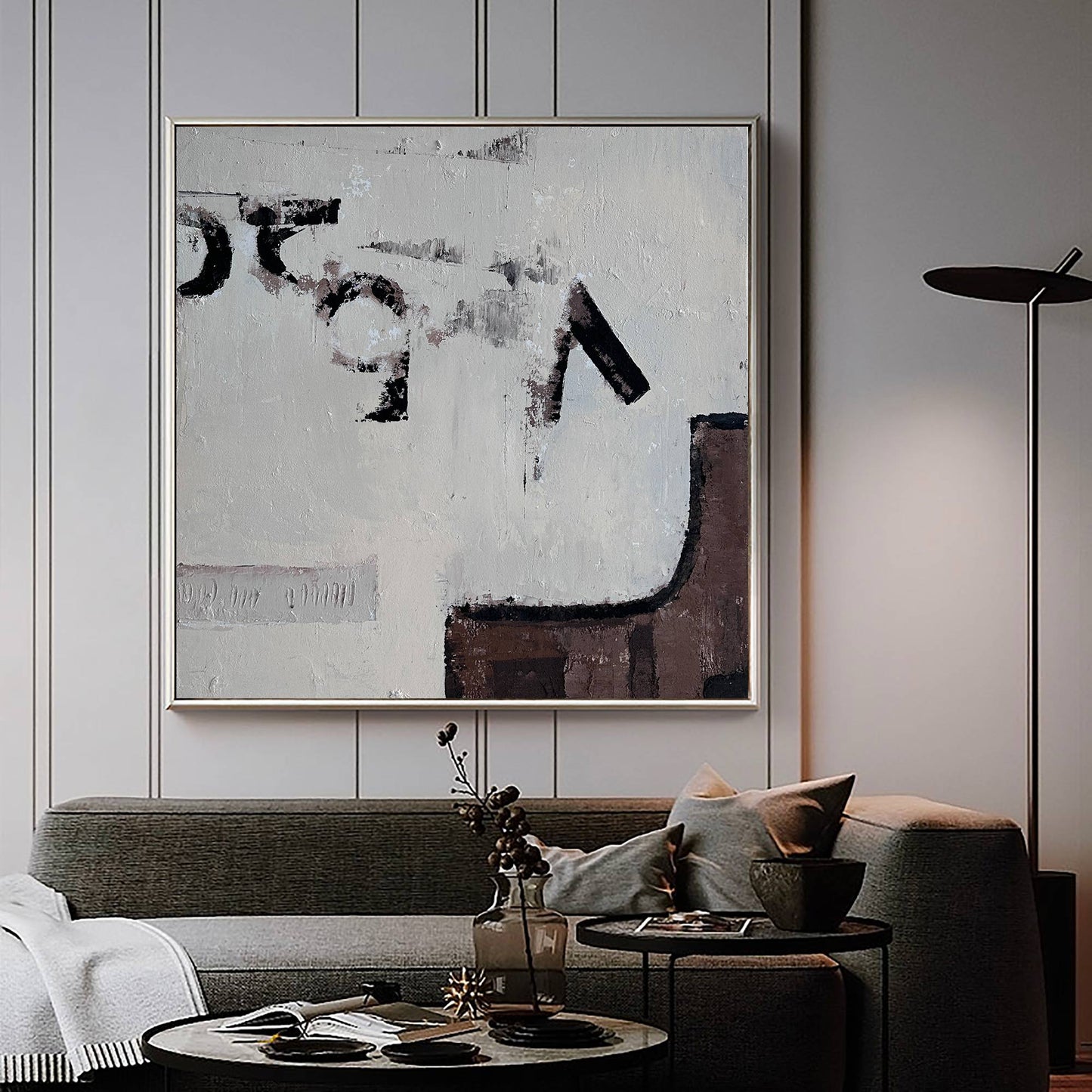 Contemporary Abstract Oil Painting with Neutral Tones and Textured Depth