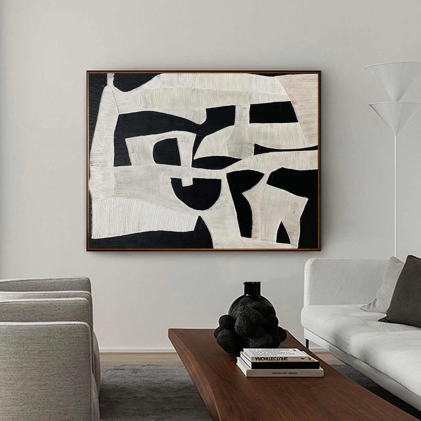 Abstract Black and White Oil Painting for Modern Decor and Art Lovers