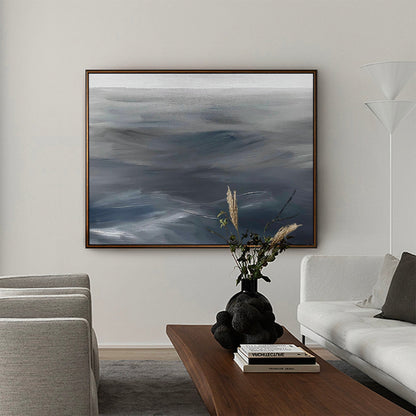 Dynamic Gray Waves - Contemporary Abstract Oil Painting for Modern Home Decor