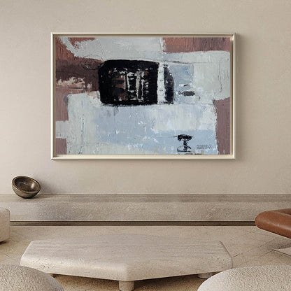 Contemporary Abstract Oil Painting with Textured Layers and Minimalist Design