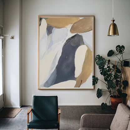 Contemporary Abstract Oil Painting with Bold Neutral Colors and Dynamic Textures