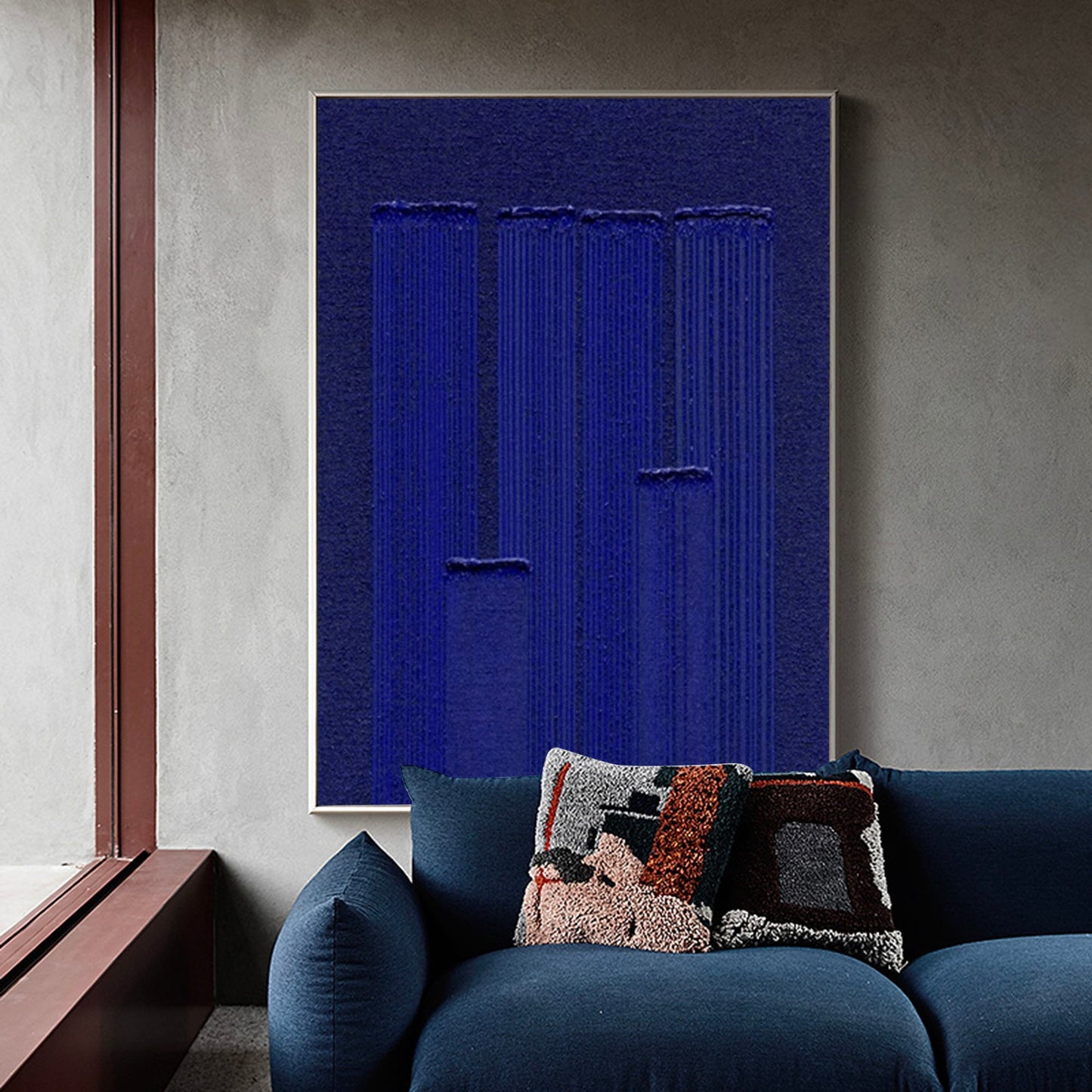 Vibrant Klein Blue Abstract Minimalist Oil Painting for Modern Home Decor