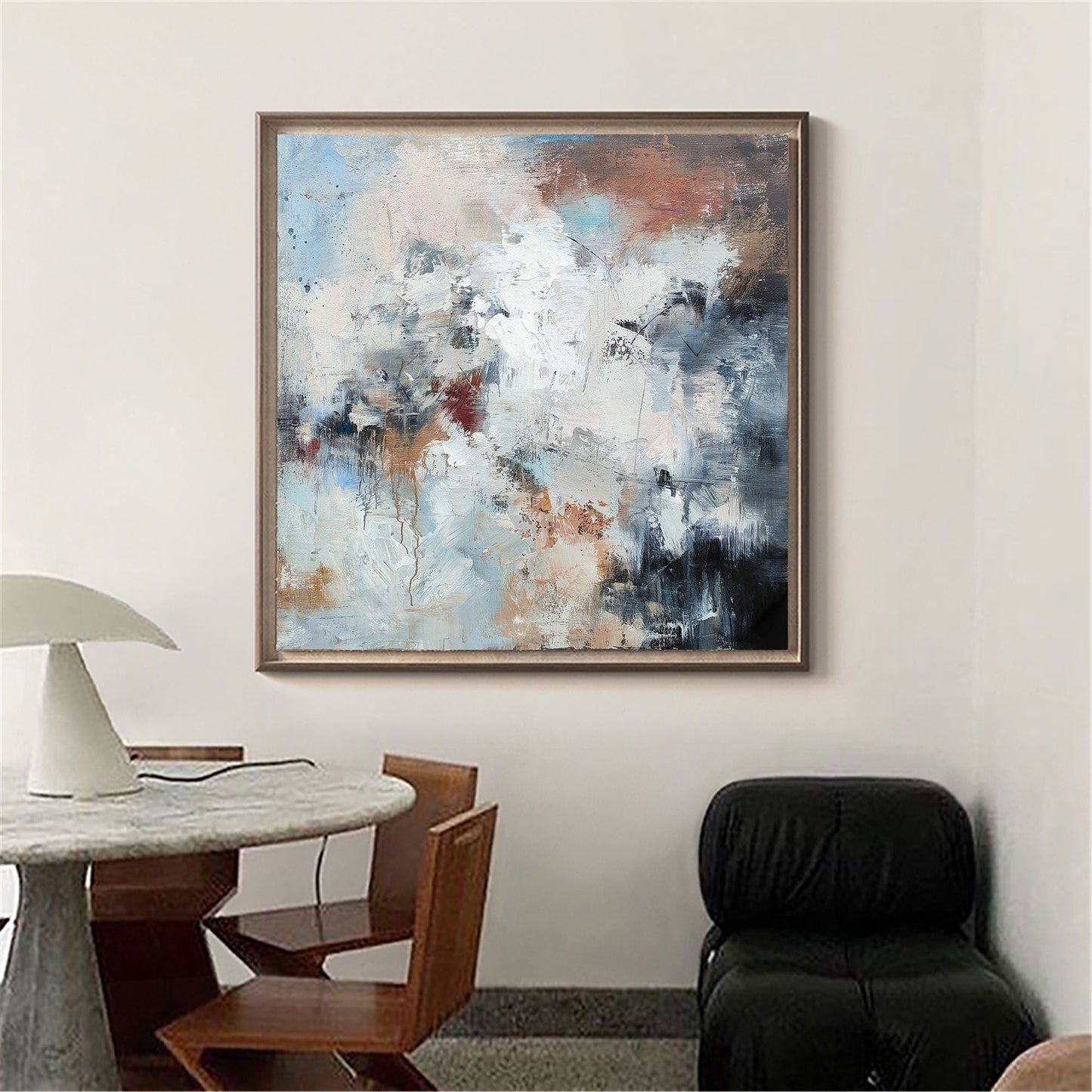 Stunning Abstract Oil Painting in Soft Blues and Earthy Tones for Modern Decor