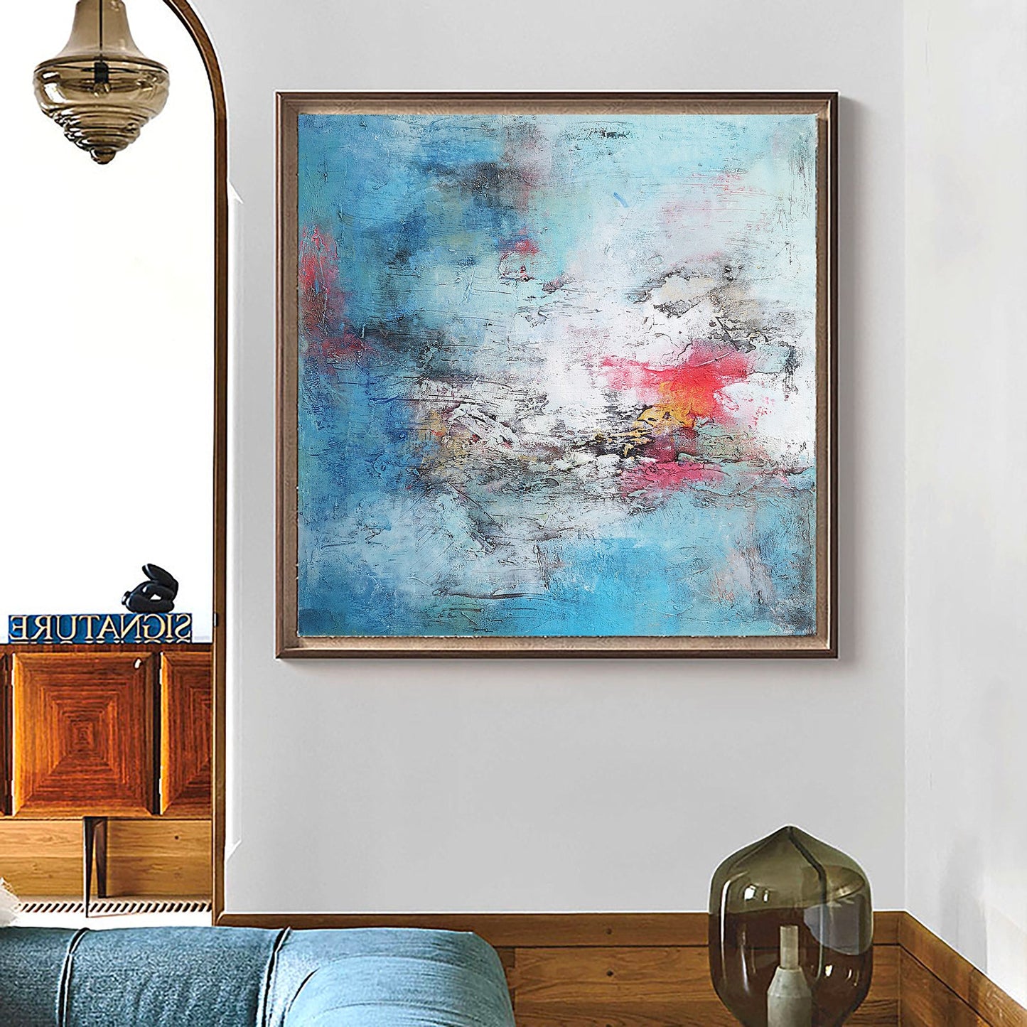 Vibrant Blue and Red Abstract Oil Painting for Bold Contemporary Spaces