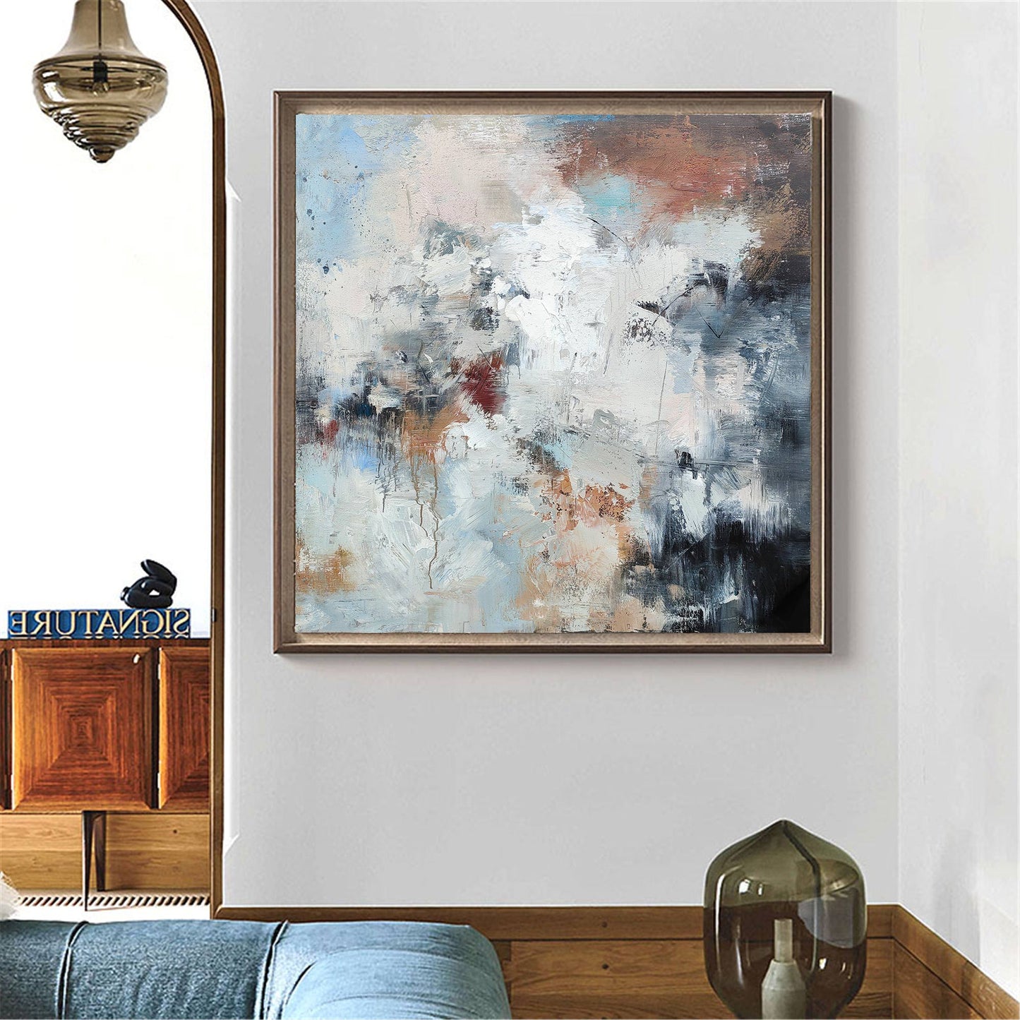 Stunning Abstract Oil Painting in Soft Blues and Earthy Tones for Modern Decor