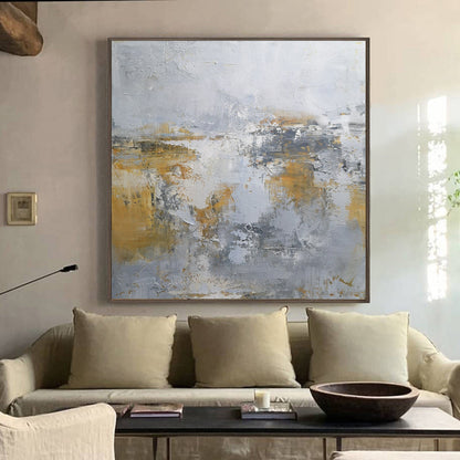 Abstract Modern Coastal Landscape in Soft Pastels and Gold Tones for Elegant Decor