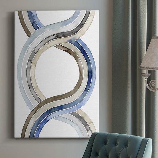 Abstract Blue and Beige Waves Oil Painting for Modern Home Decor