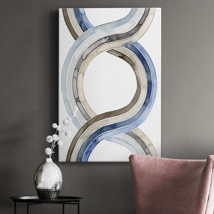 Abstract Blue and Beige Waves Oil Painting for Modern Home Decor