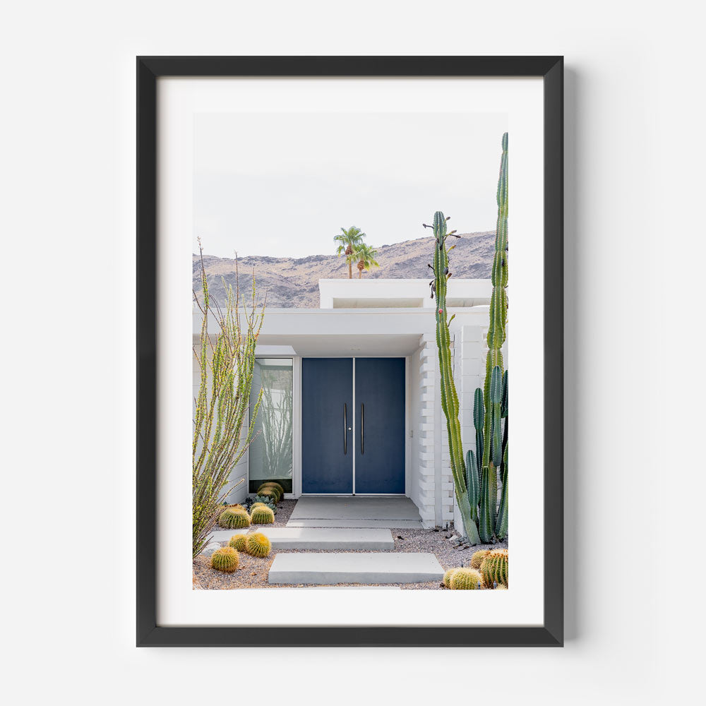 Stunning Navy Blue Door Framed Oil Painting for Modern Home Decor