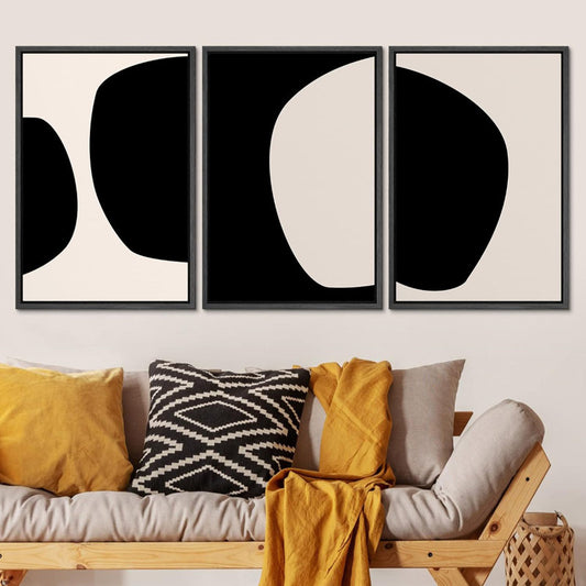 Minimalist Black and White Abstract Oil Painting Set for Modern Home Decor