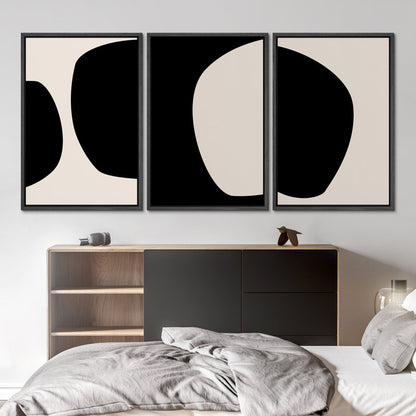 Minimalist Black and White Abstract Oil Painting Set for Modern Home Decor