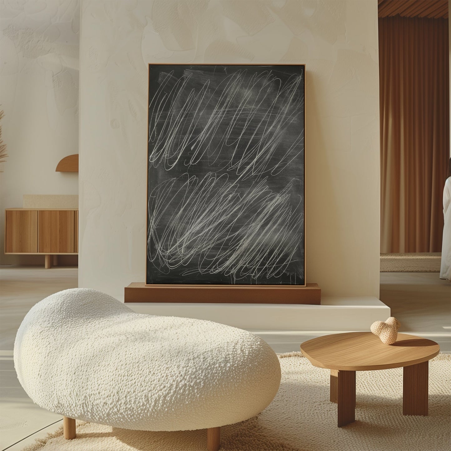 Abstract Chalkboard Inspired Oil Painting for Modern Home Decor