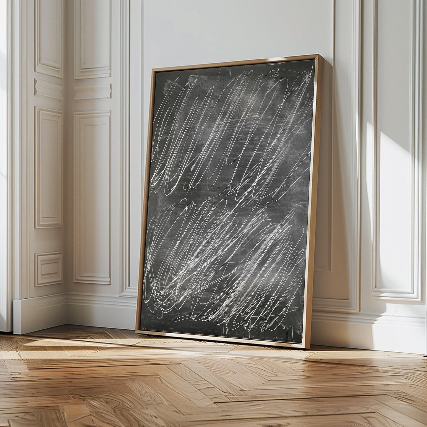 Abstract Chalkboard Inspired Oil Painting for Modern Home Decor