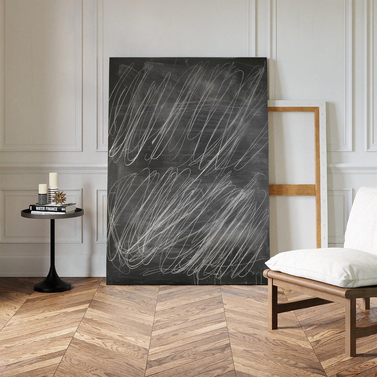 Abstract Chalkboard Inspired Oil Painting for Modern Home Decor