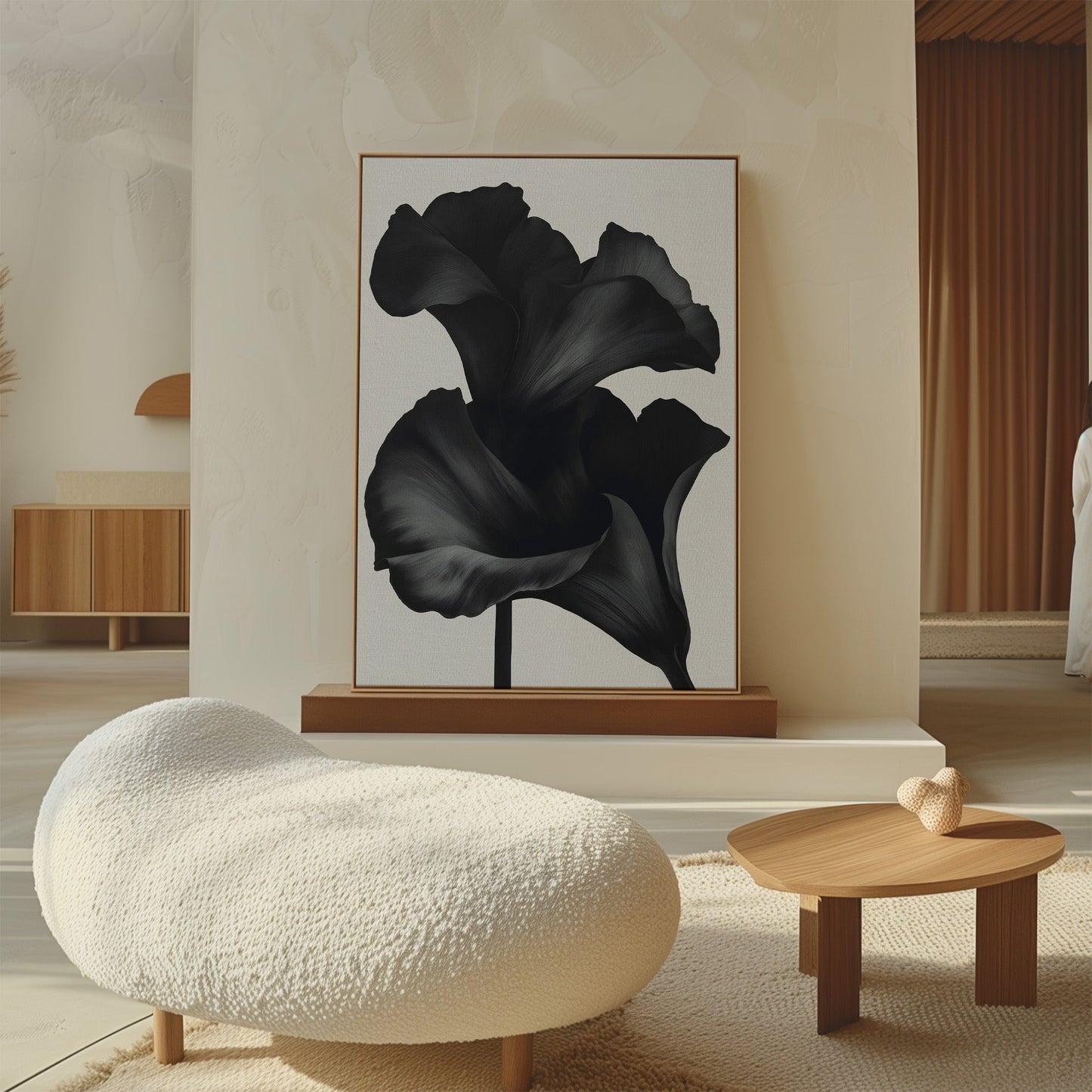 Elegant Black Floral Abstract Oil Painting for Modern Home Decor