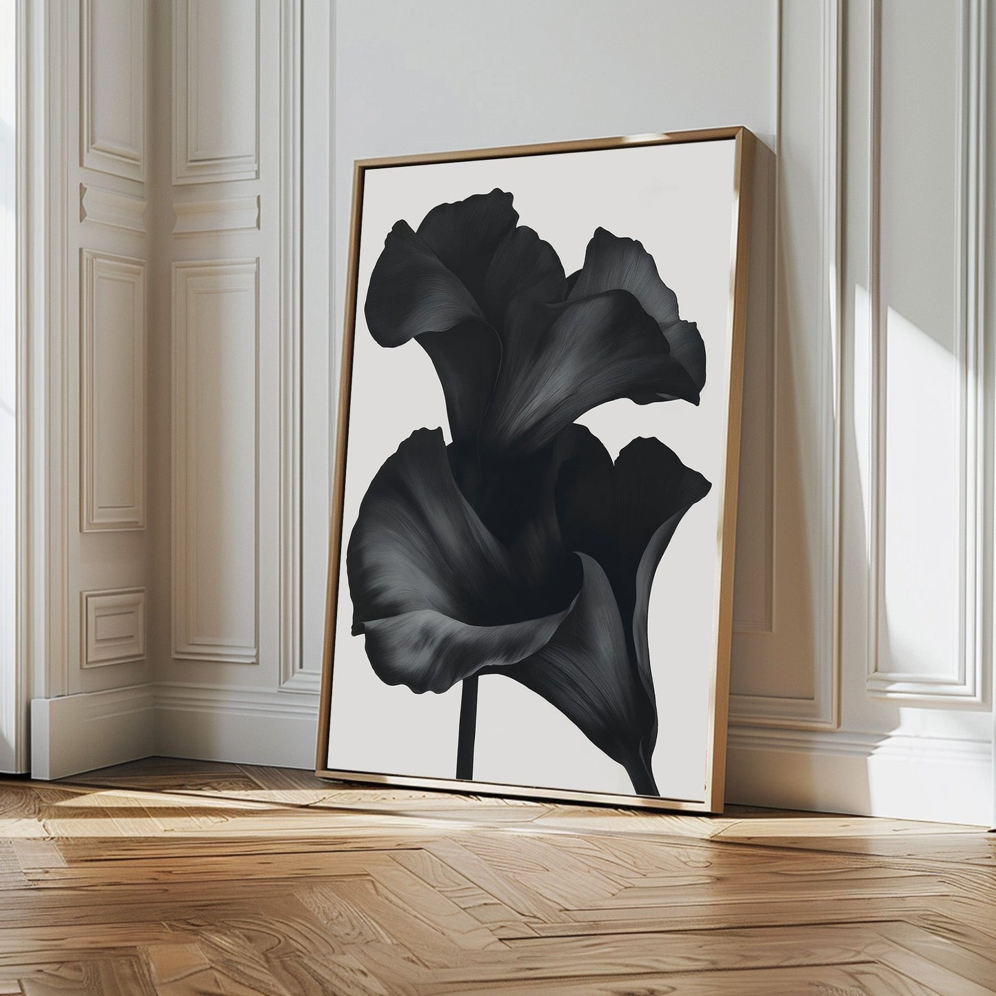 Elegant Black Floral Abstract Oil Painting for Modern Home Decor