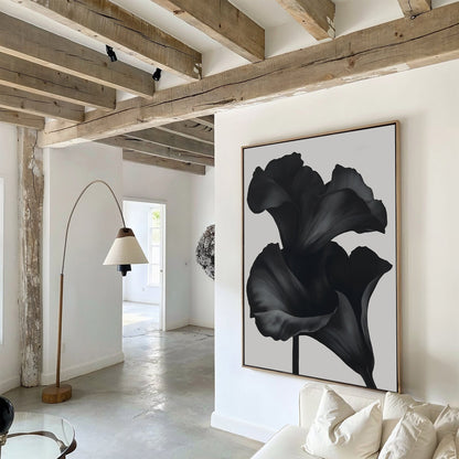 Elegant Black Floral Abstract Oil Painting for Modern Home Decor