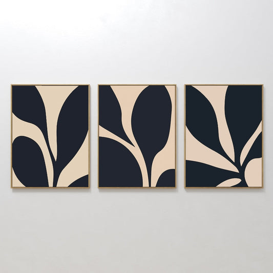 Elegant Noir Floral Triptych Oil Painting for Modern Decor