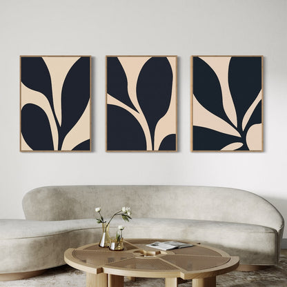 Elegant Noir Floral Triptych Oil Painting for Modern Decor