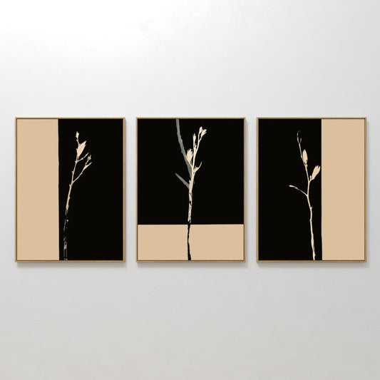 Elegant Black and Gold Floral Triptych Oil Painting for Modern Home Decor