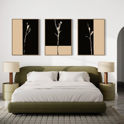 Elegant Black and Gold Floral Triptych Oil Painting for Modern Home Decor