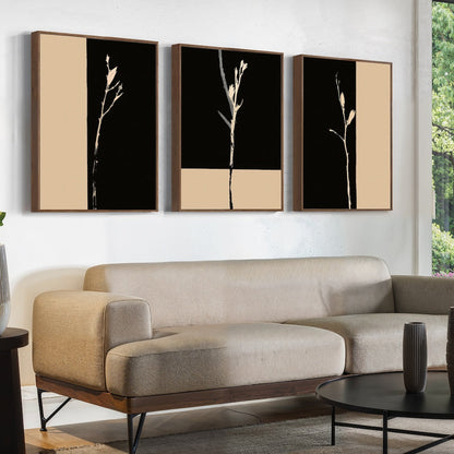 Elegant Black and Gold Floral Triptych Oil Painting for Modern Home Decor